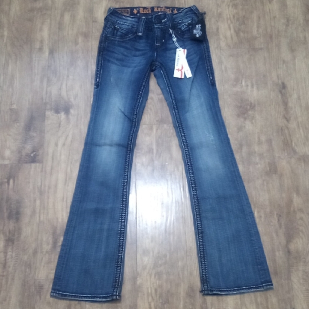 Rock Revival Women's 26 Amy Bootcut Embellished Rhinestones Distressed NWT